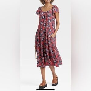 Knox Rose Red Floral Dress Size Medium Cruise wear, nautical, tropical, bright